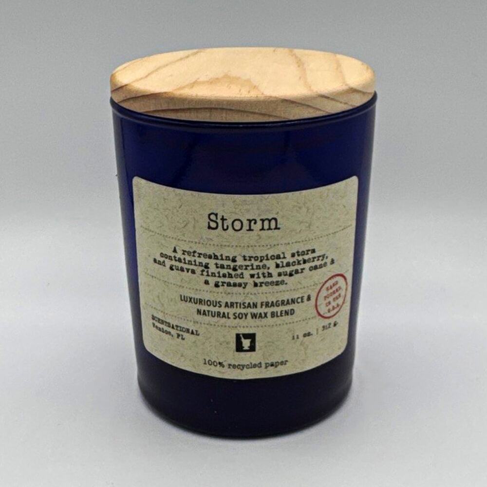 ScentSationals Storm Scented Jar Candle, Blue Glass Soy Wax w/ Wooden Lid